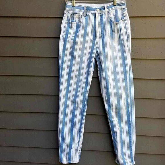 American Eagle Blue White Stripe Mom Jeans size 4 Long - Picture 1 of 12